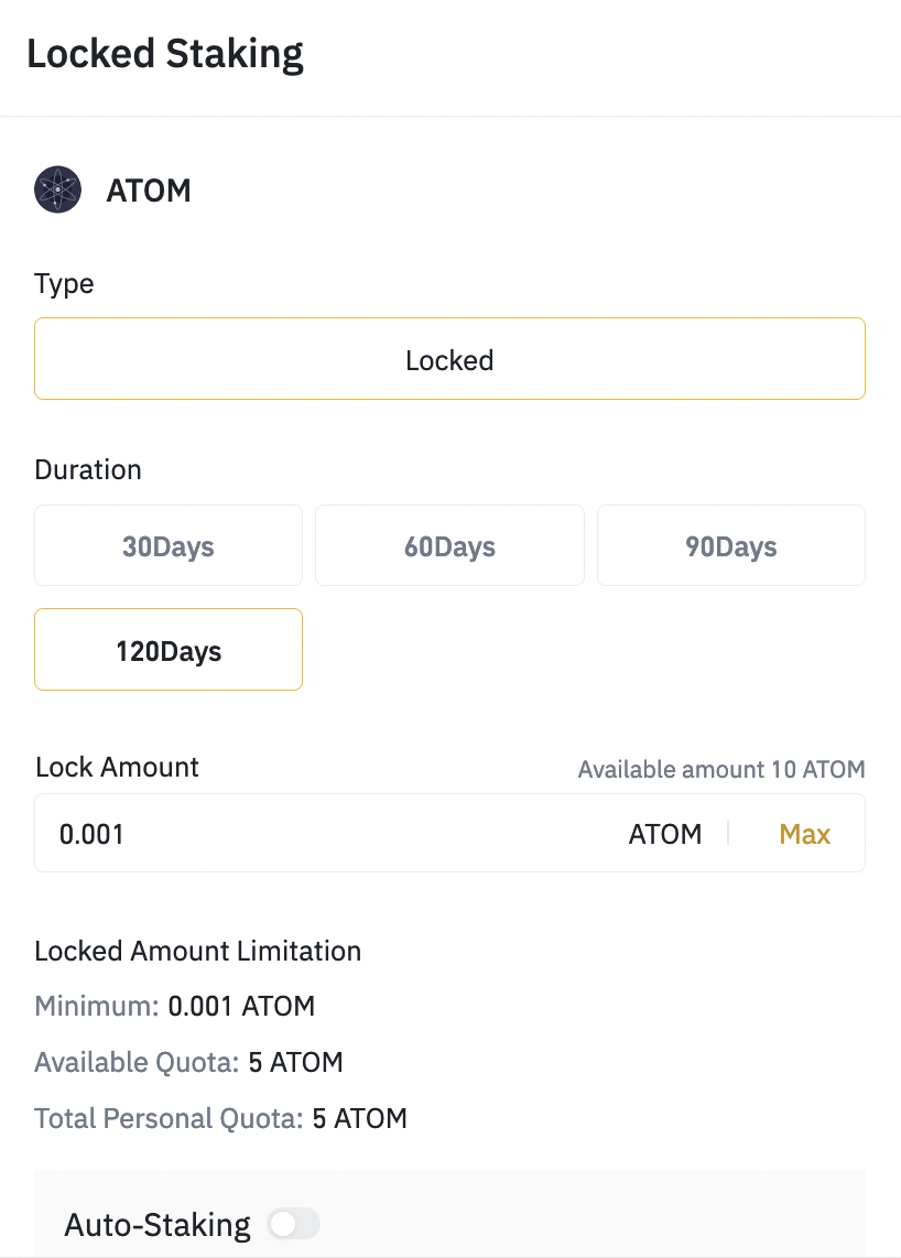 Binance staking bloccato atom