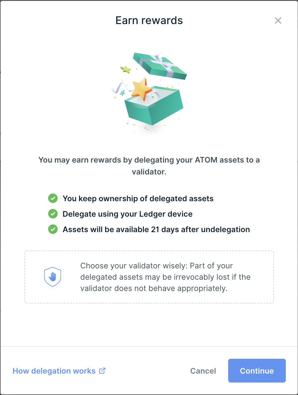 Earn Rewards Ledger atom