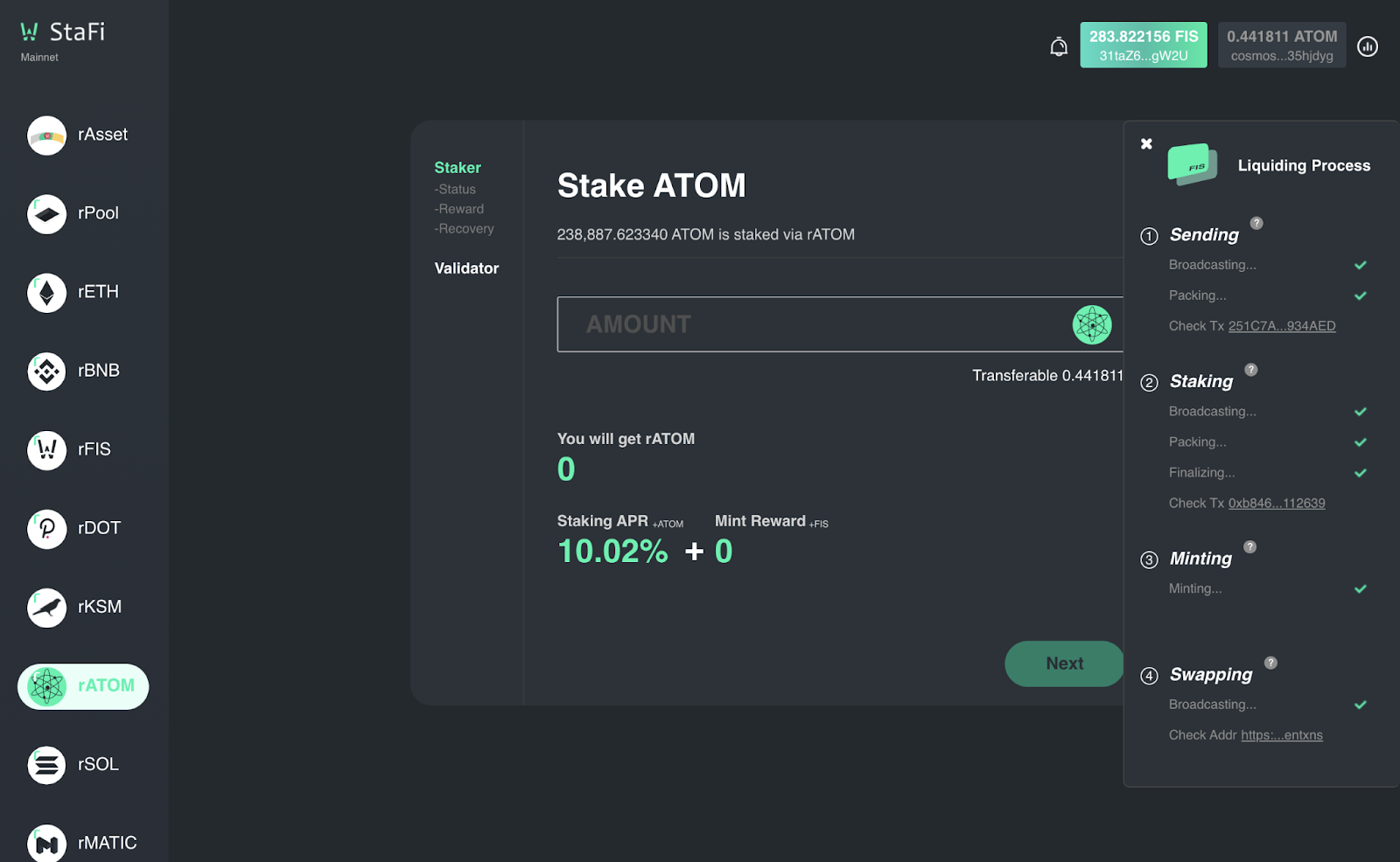 staking atom stafi