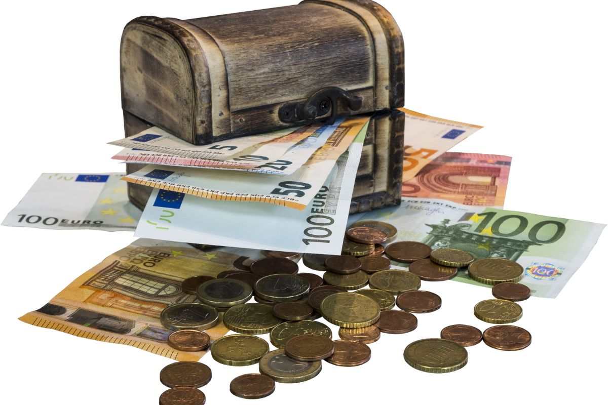 Bauletto con banconote e monete