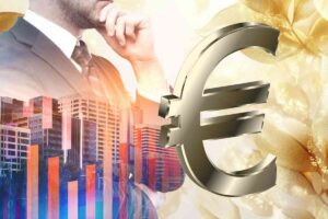 Uomo pensieroso e simbolo euro