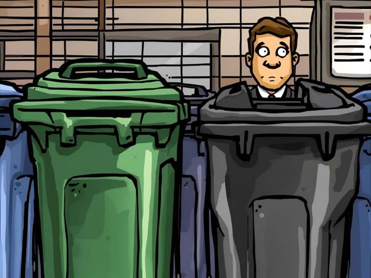 Uomo e bidoni della spazzatura